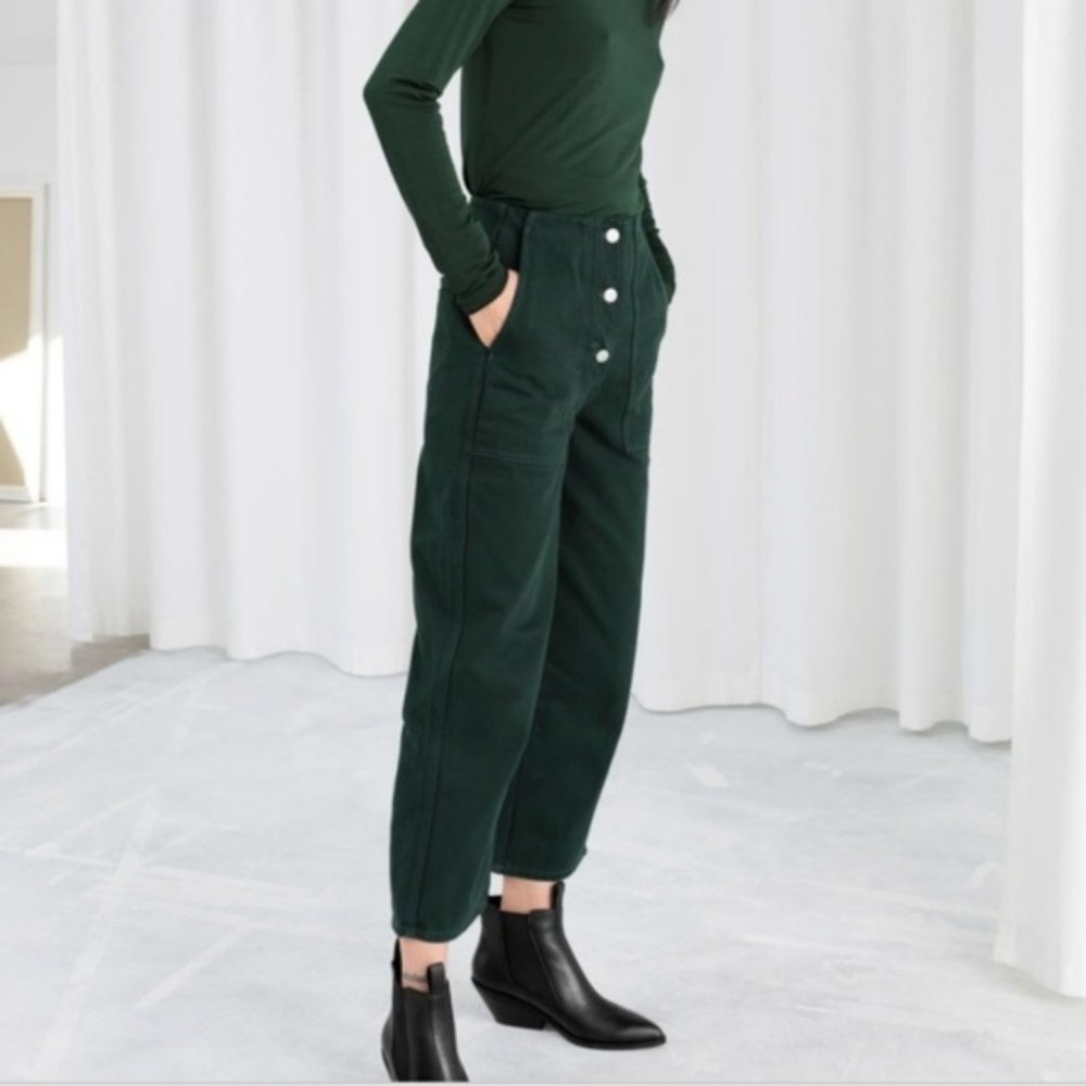 & Other Stories Dark Green Straight Fit Trousers 4